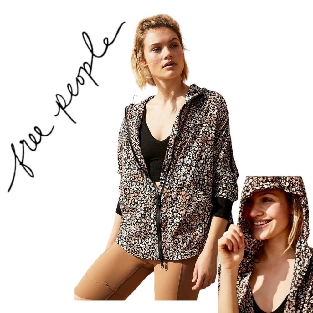 Free people leopard Printed Run Wild hooded Jacket size s